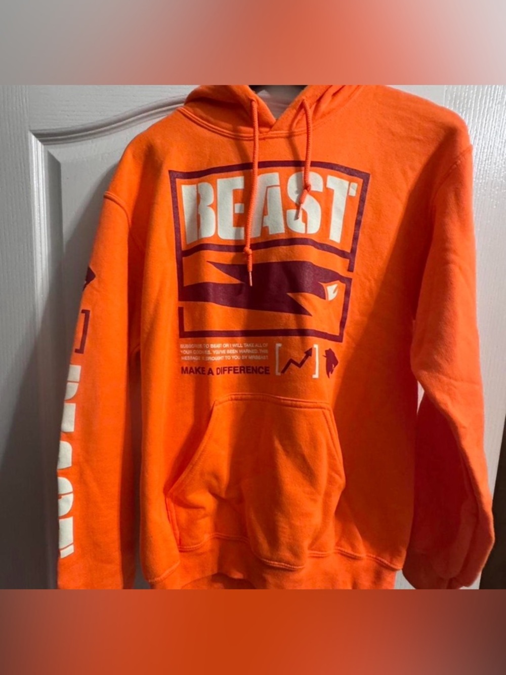 Mr. Beast Orange Graphic Pullover Hoodie - Men